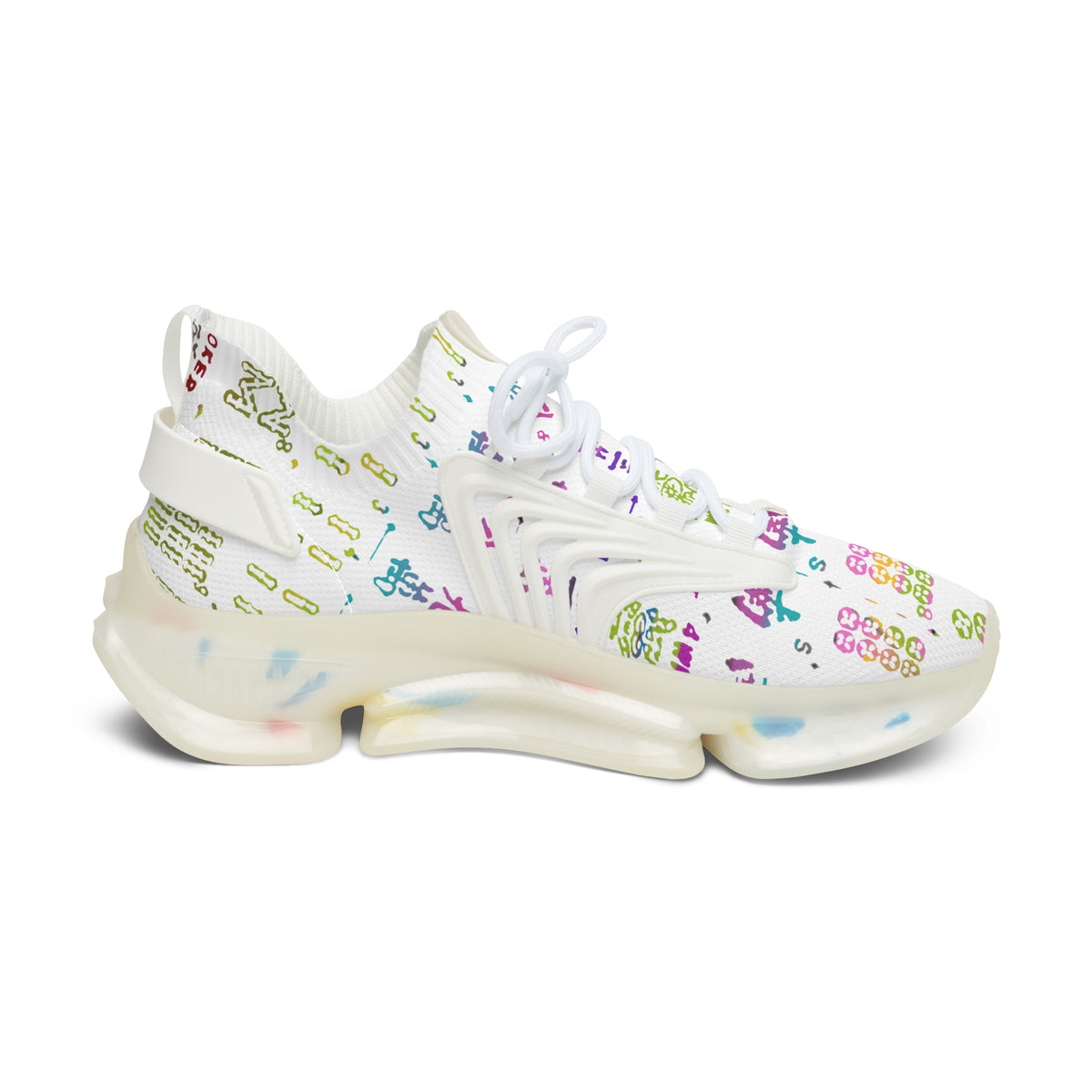 Women's Mahjong Mesh Sneakers — Lightweight Breathable Running Shoes with Colorful Tile Pattern