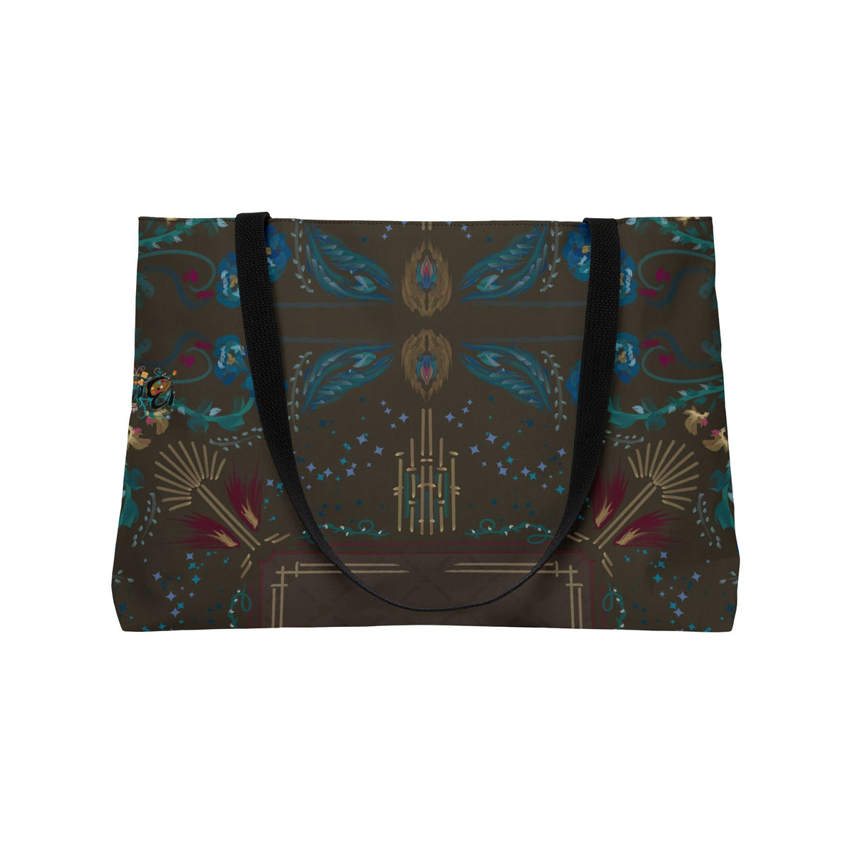 Boho Peacock Roaring 20’s Weekender Tote Bag — Brown Floral Travel Carryall