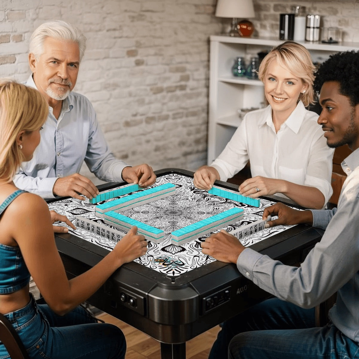 Black in White- Mahjong Mat 31.5"x31.5" (Ship Rolled up)