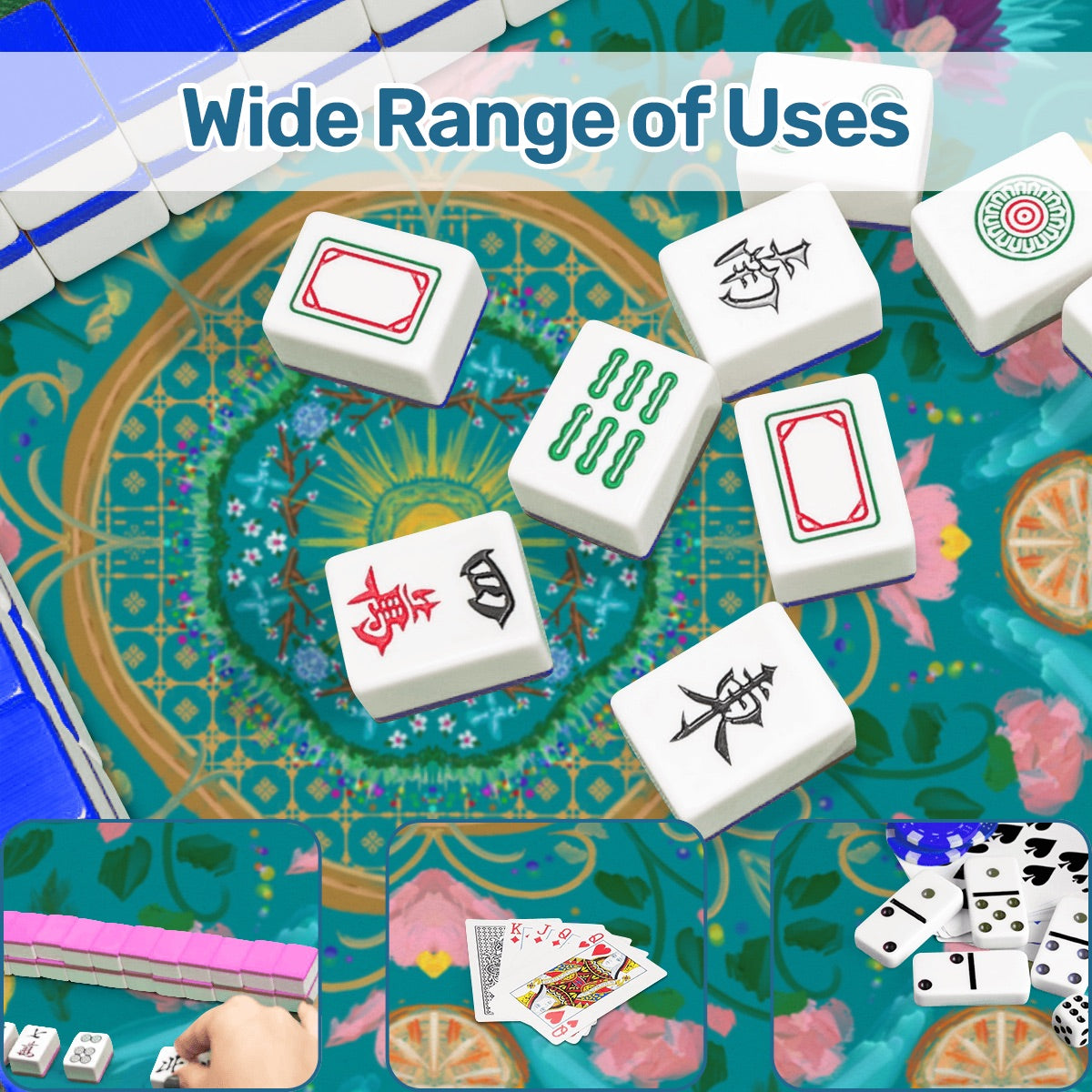 Summer design on teal- Mini travel Mahjong Mat 20.9"x20.9" (Ship Rolled up)