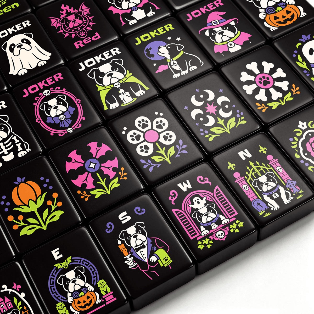 Pumpkin patch - Wicked Bulldog Halloween Mahjong Tiles Single Layer