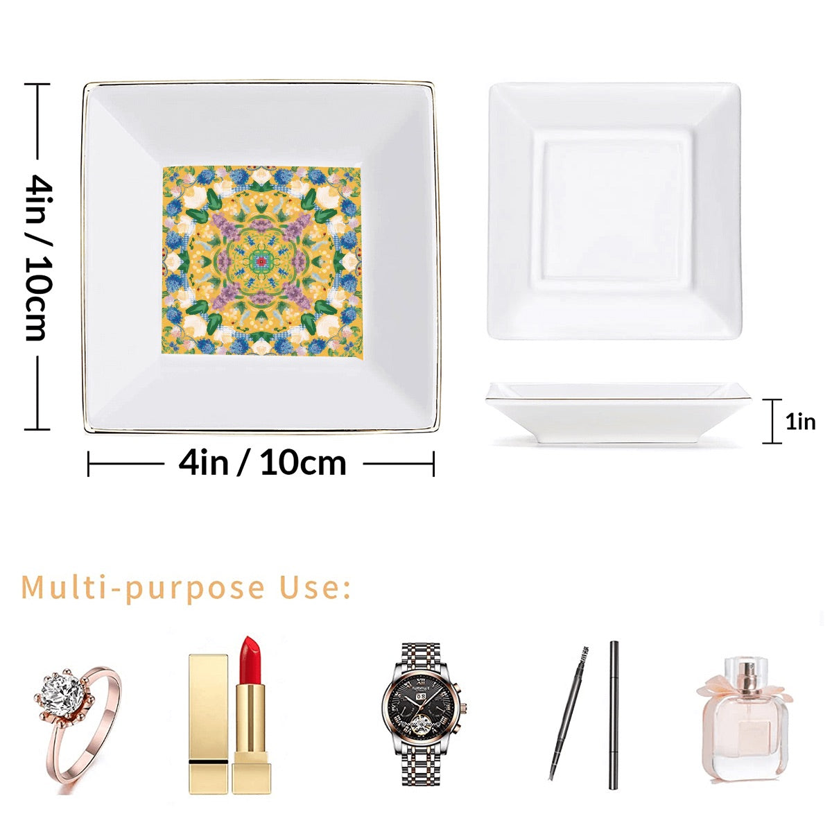 Gold Trim Dice Dish- variety of patterns