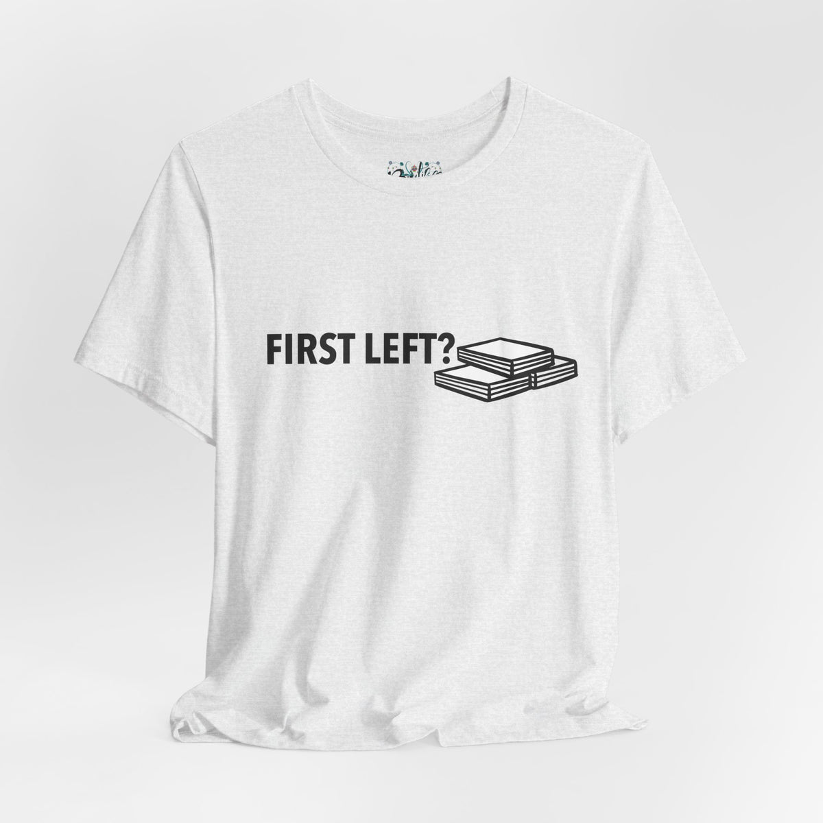 First Left? Book Stack Tee — Funny Mahjong Shirt