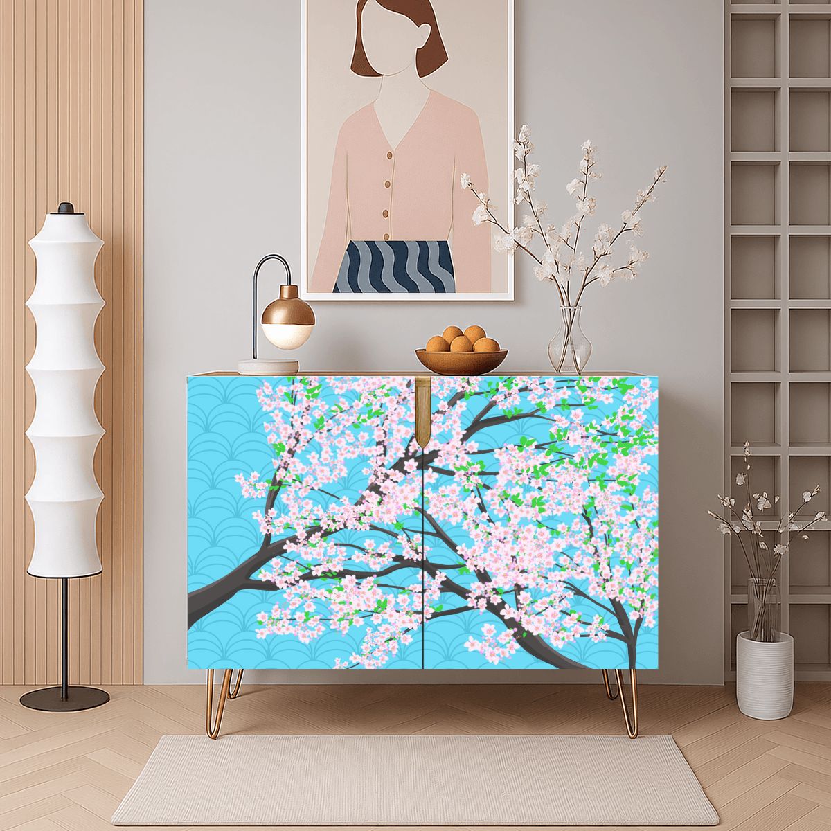 Wooden Storage Cabinet (Made in USA) Cherry Blossoms