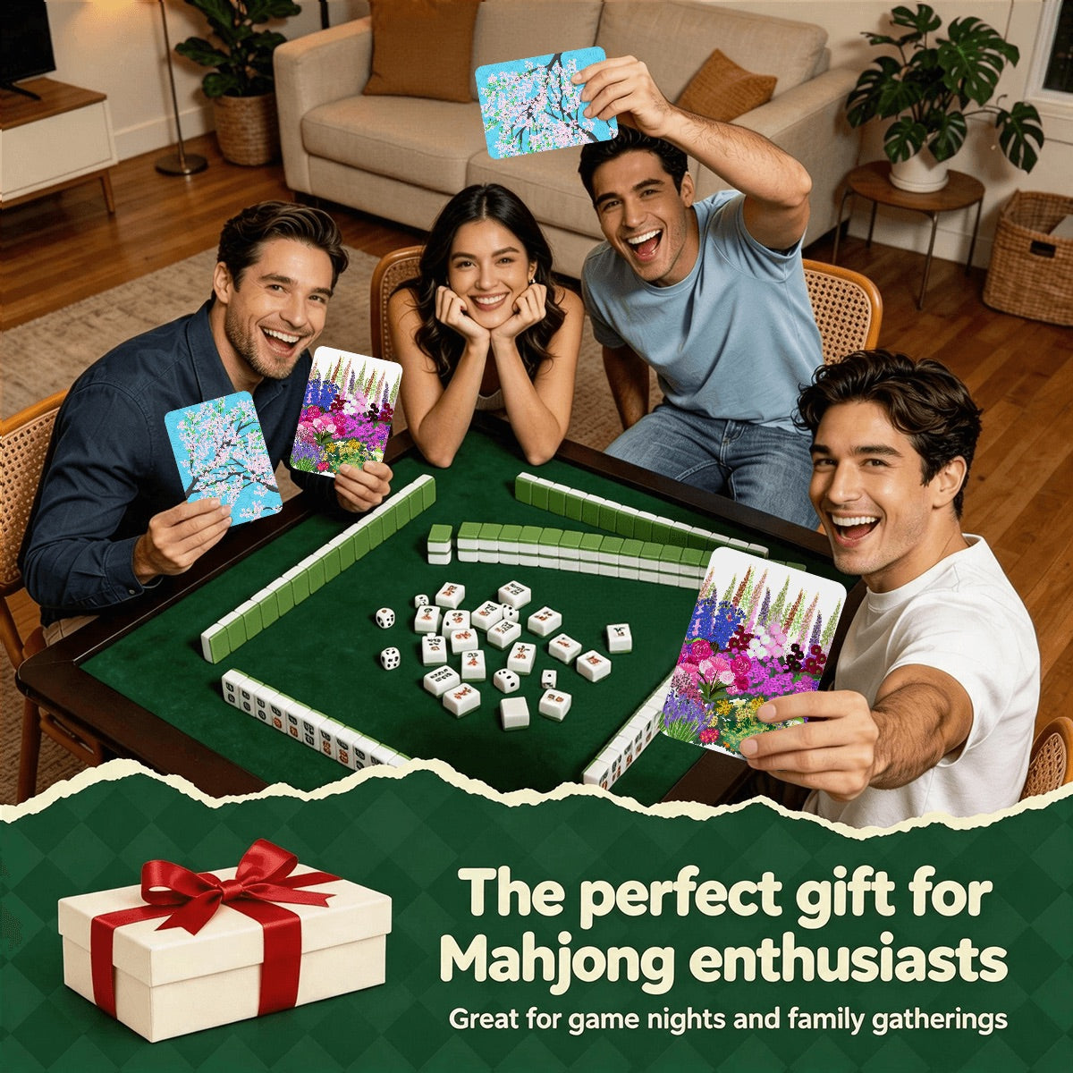 Classic Mahjong Shuffler Cards Set of 4 Florals