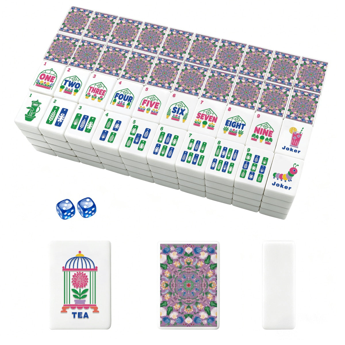 Lilac Mahjong Tiles Set (Floral Garden Style) (Single Layer)