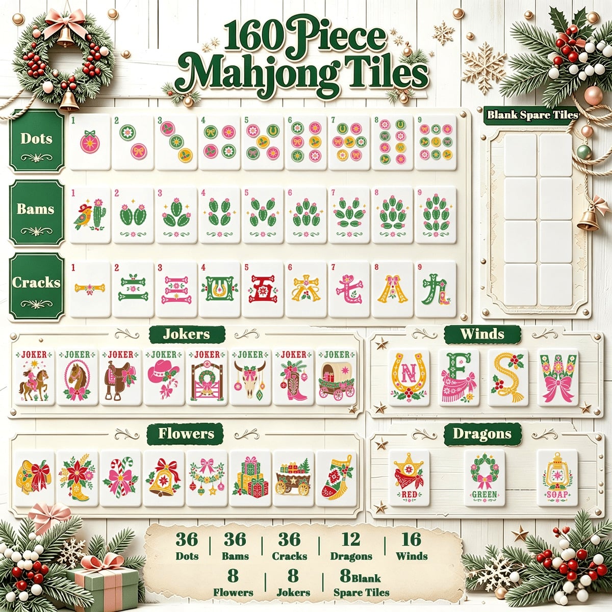 Western Christmas Mahjong Tiles Pink Boots