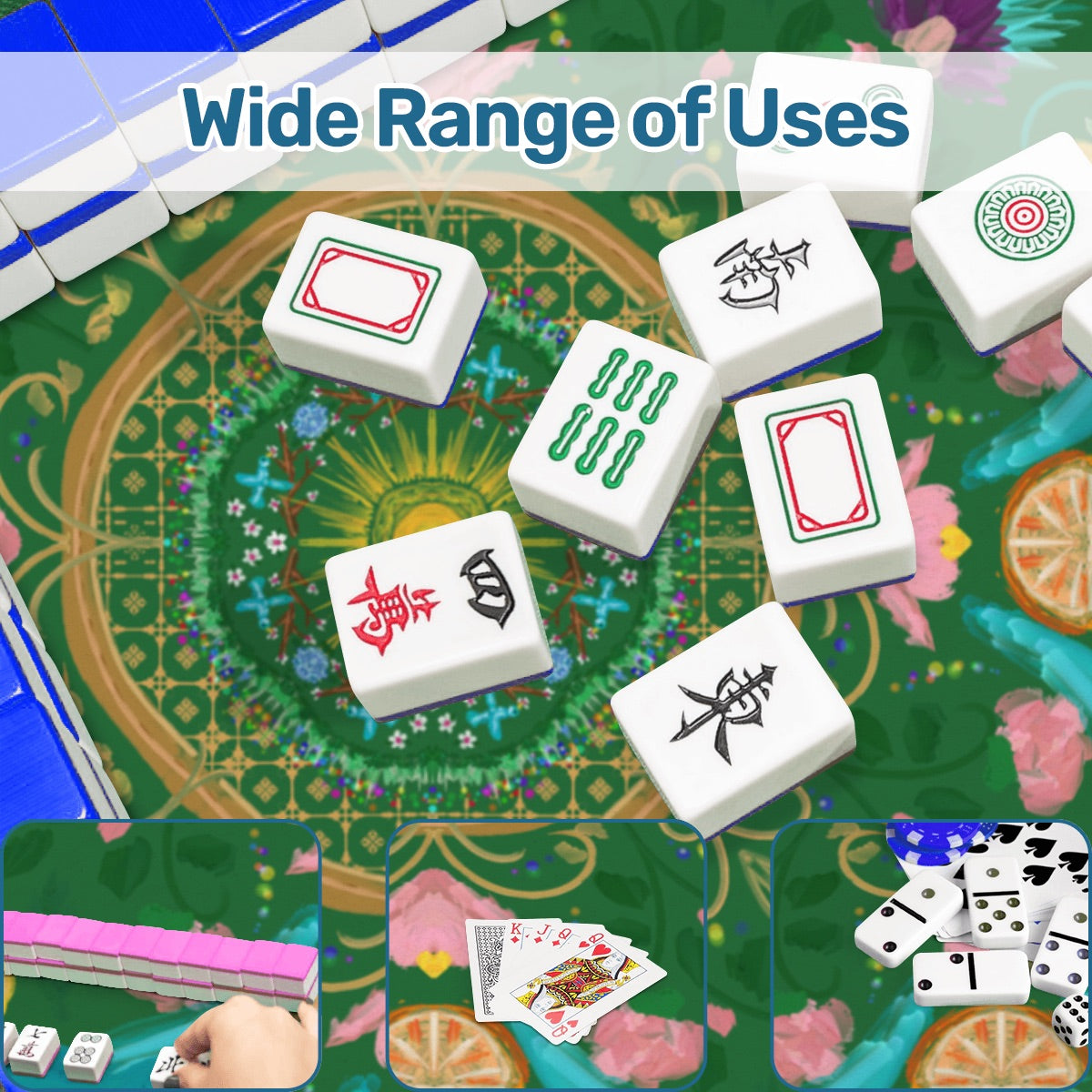 Summer design on Green- Mini travel Mahjong Mat 20.9"x20.9" (Ship Rolled up)