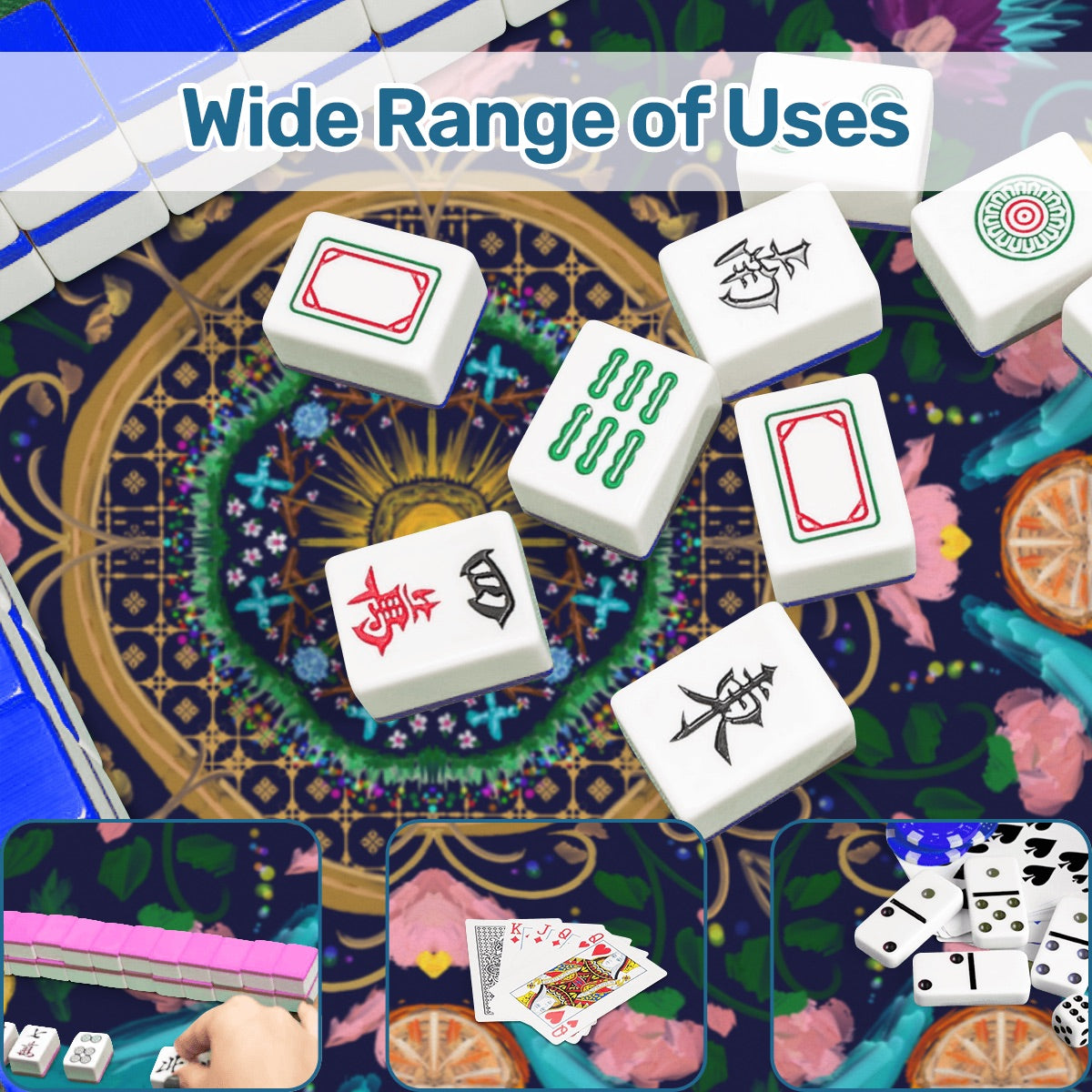 Summer design on Navy- Mini Travel Mahjong Mat 20.9"x20.9" (Ship Rolled up)