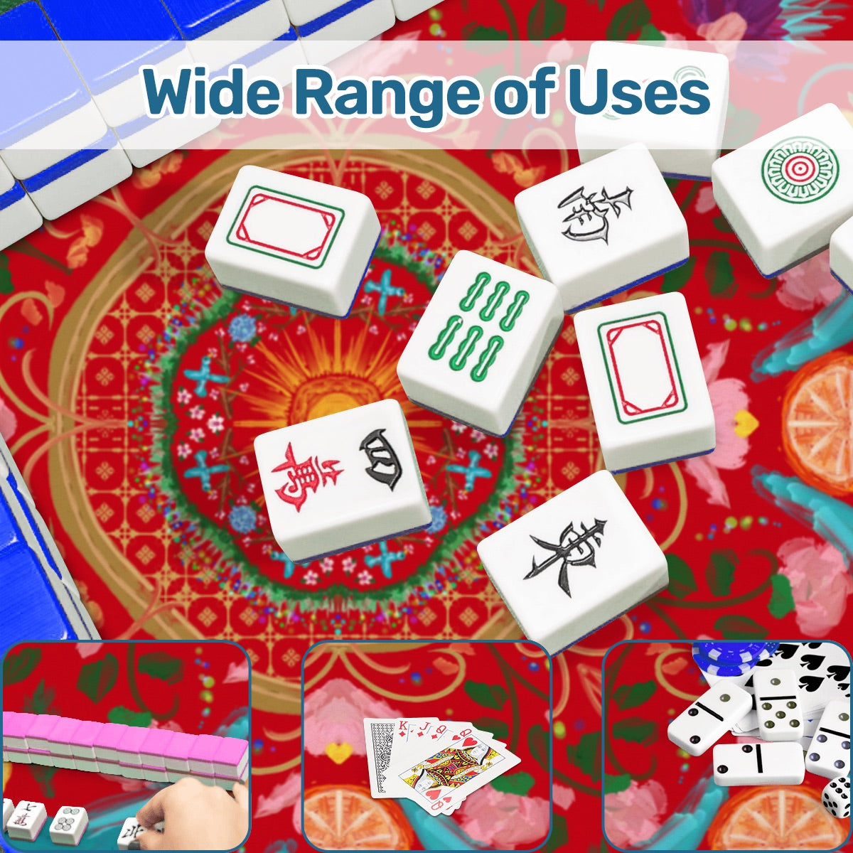 Summer design on red- Mini travel Mahjong Mat 20.9"x20.9" (Ship Rolled up)