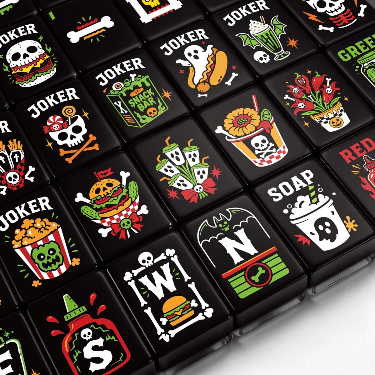 Teal Halloween Skull Diner Halloween Mahjong Tiles layered tiles