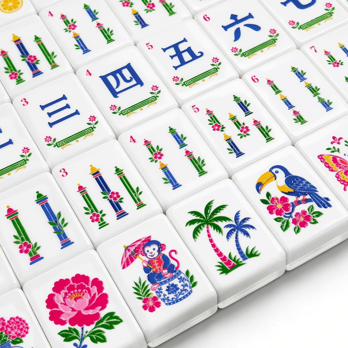 American Mahjong Tiles (Traditional Porcelain Style) Burgundy Sunflower