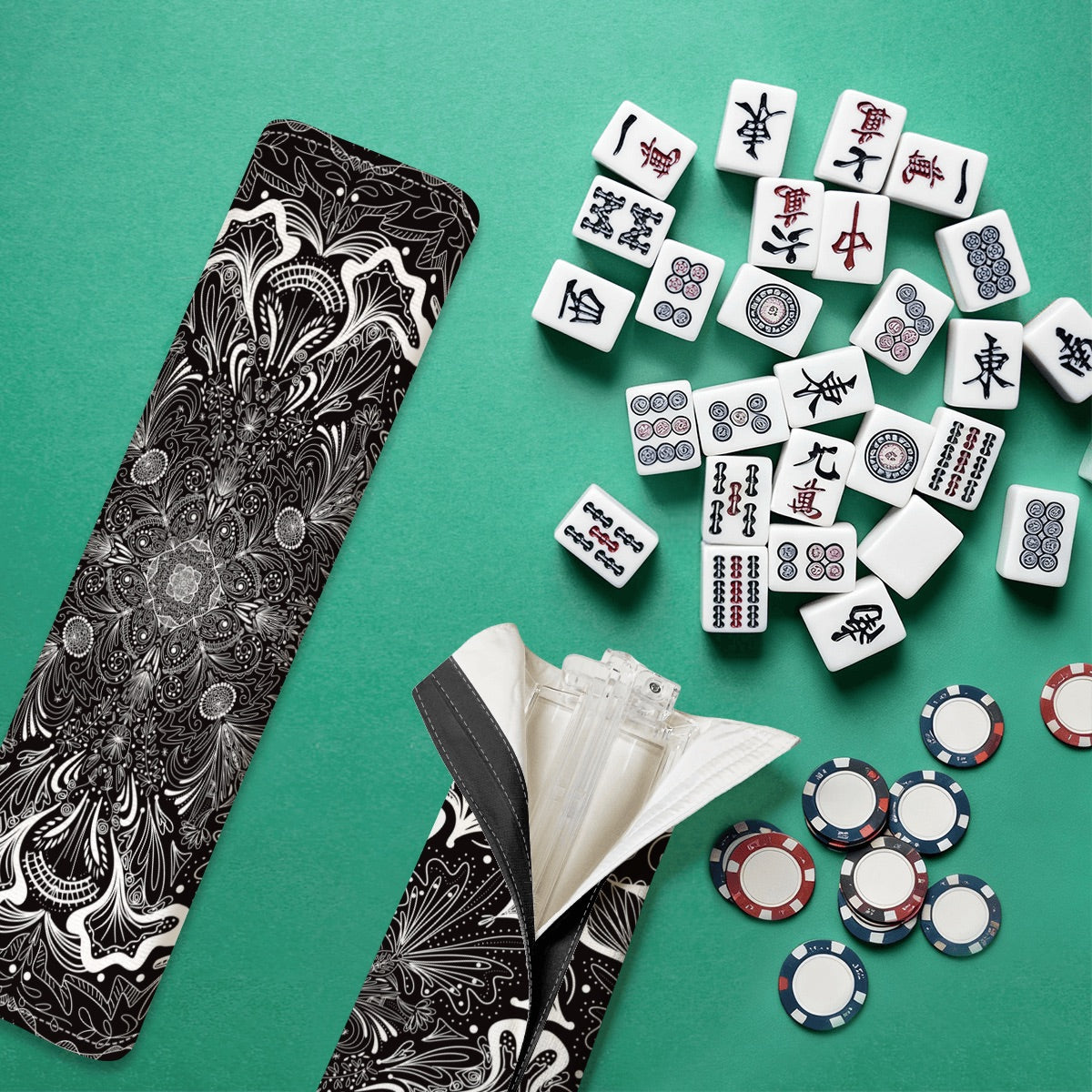 4 Mahjong White on Black-Tile Pusher Racks with Bag