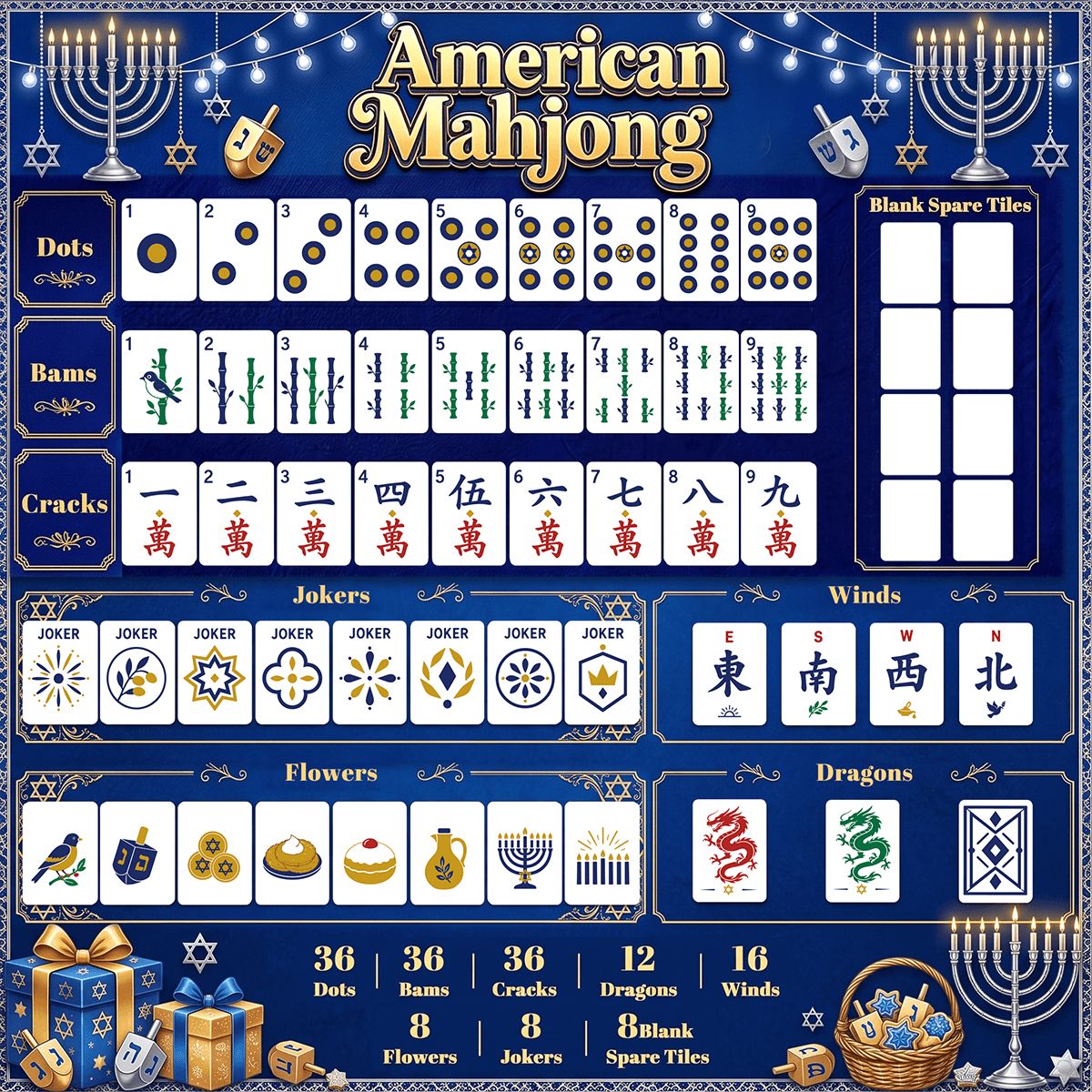 Heritage Hanukkah Mahjong Tiles Geode series blue gold vein