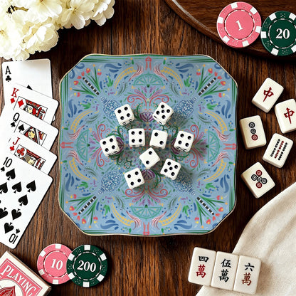 Scalloped ceramic mahjong dice tray by Brewtifully