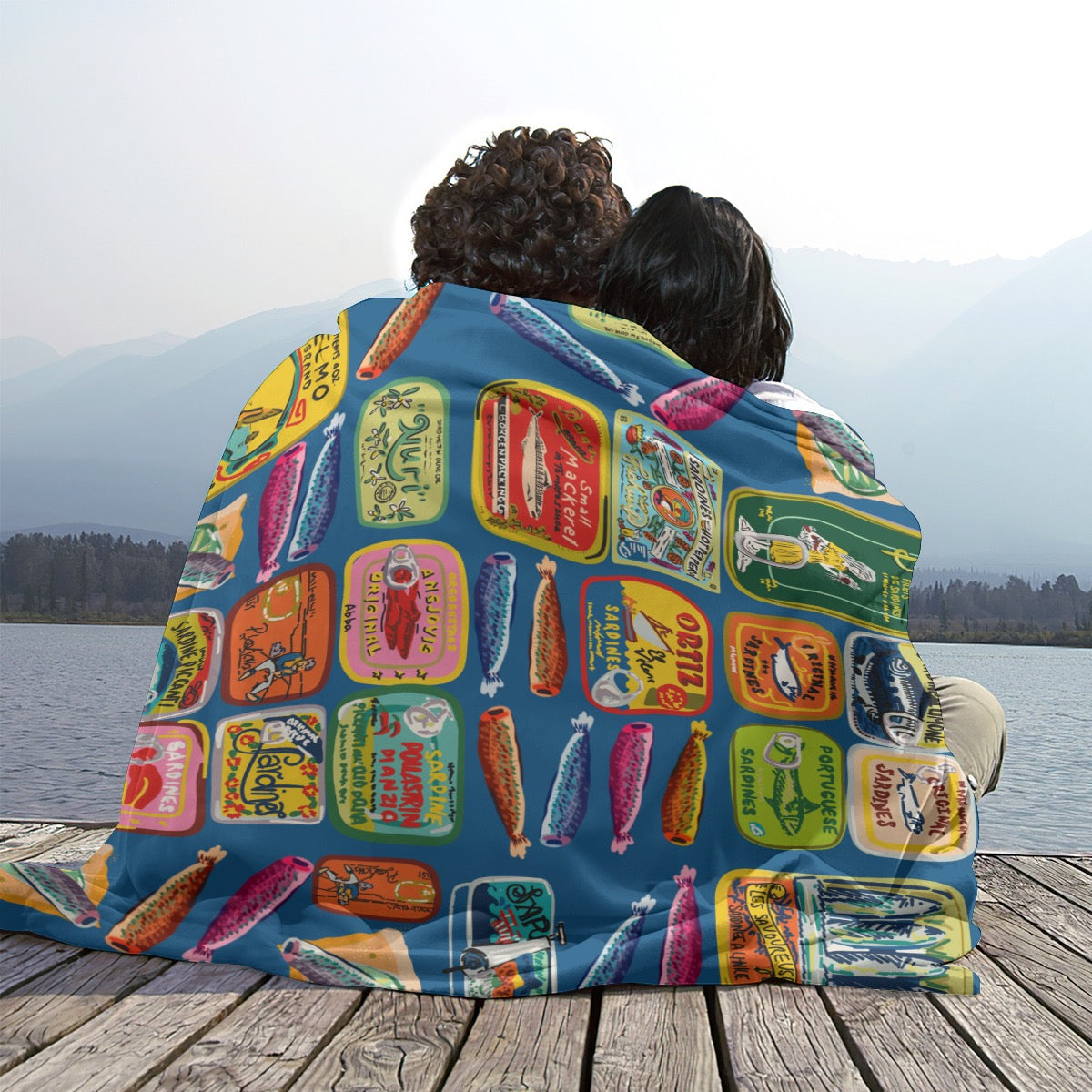 Sardines on blue Single-Side Printing Flannel Blanket
