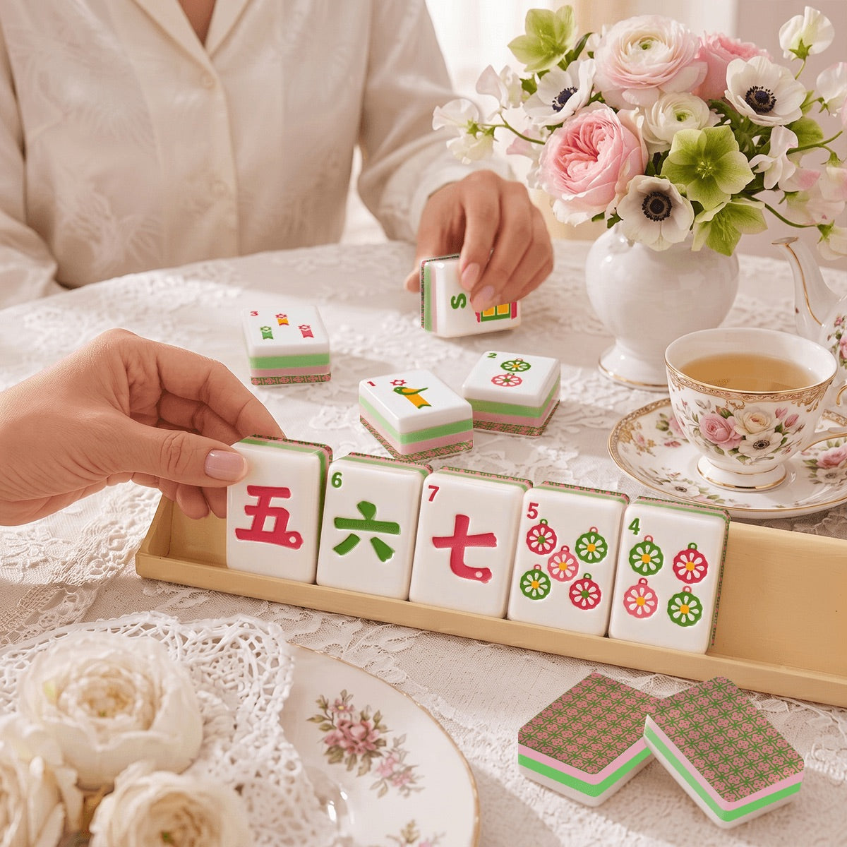 Scandi Folk Art Christmas Mahjong Tiles Preppy lattice
