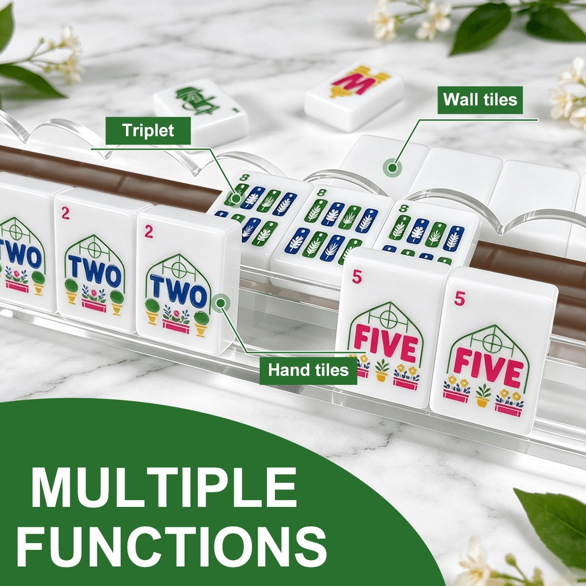 Extended Mahjong Rack Set of 4  Scalloped Magnetic Tile Pusher Bamboo