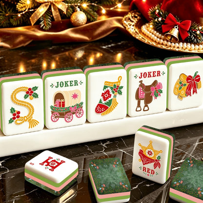Western Christmas Mahjong Tiles Green Boots