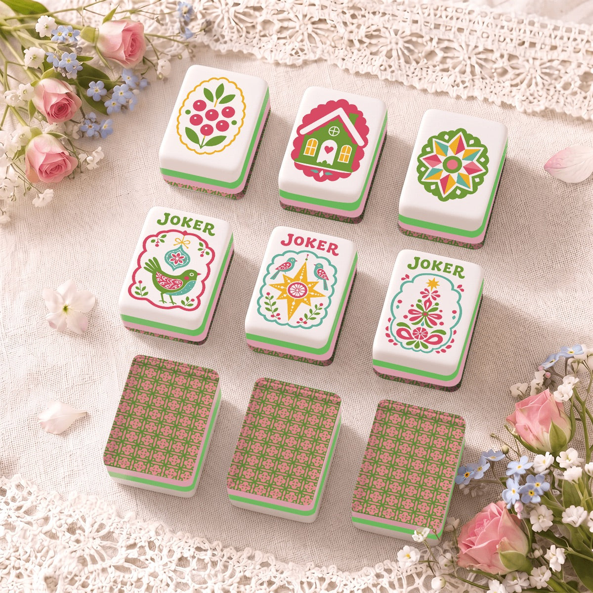 Scandi Folk Art Christmas Mahjong Tiles Preppy lattice