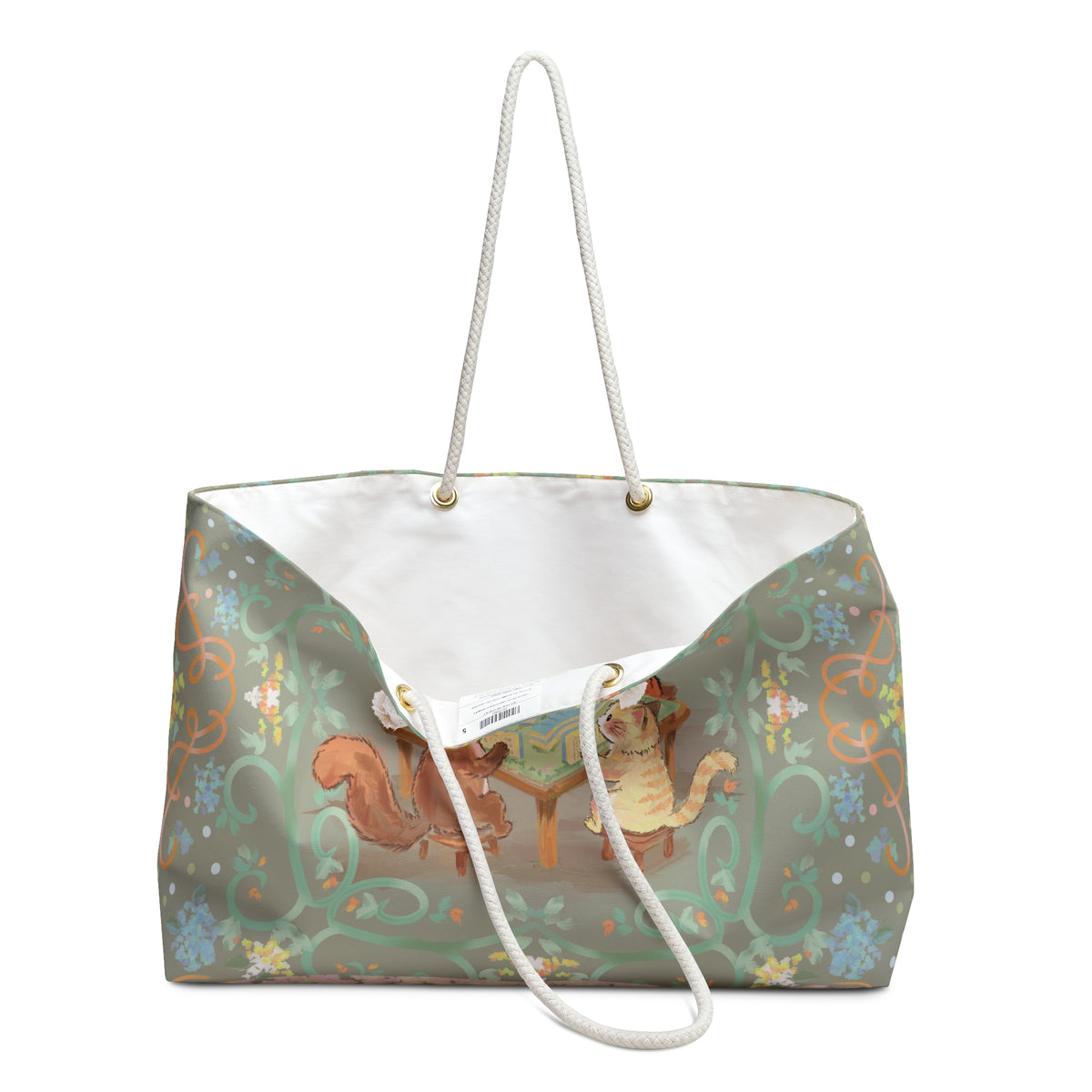 Sage Grey Woodland Game Night Weekender Bag — Cute Rabbit, Fox & Squirrel Mahjong Game Tote