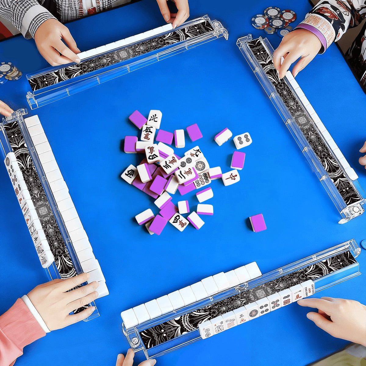 4 Artistic White on Black Mahjong Tile Pusher Racks
