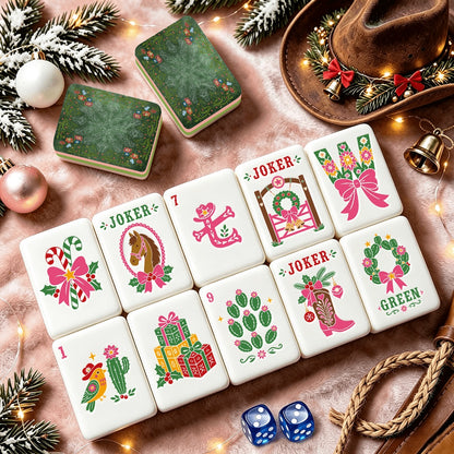 Western Christmas Mahjong Tiles Green Boots