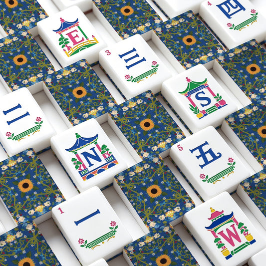 American Mahjong Tiles (Traditional Porcelain Style) Blue sunflower