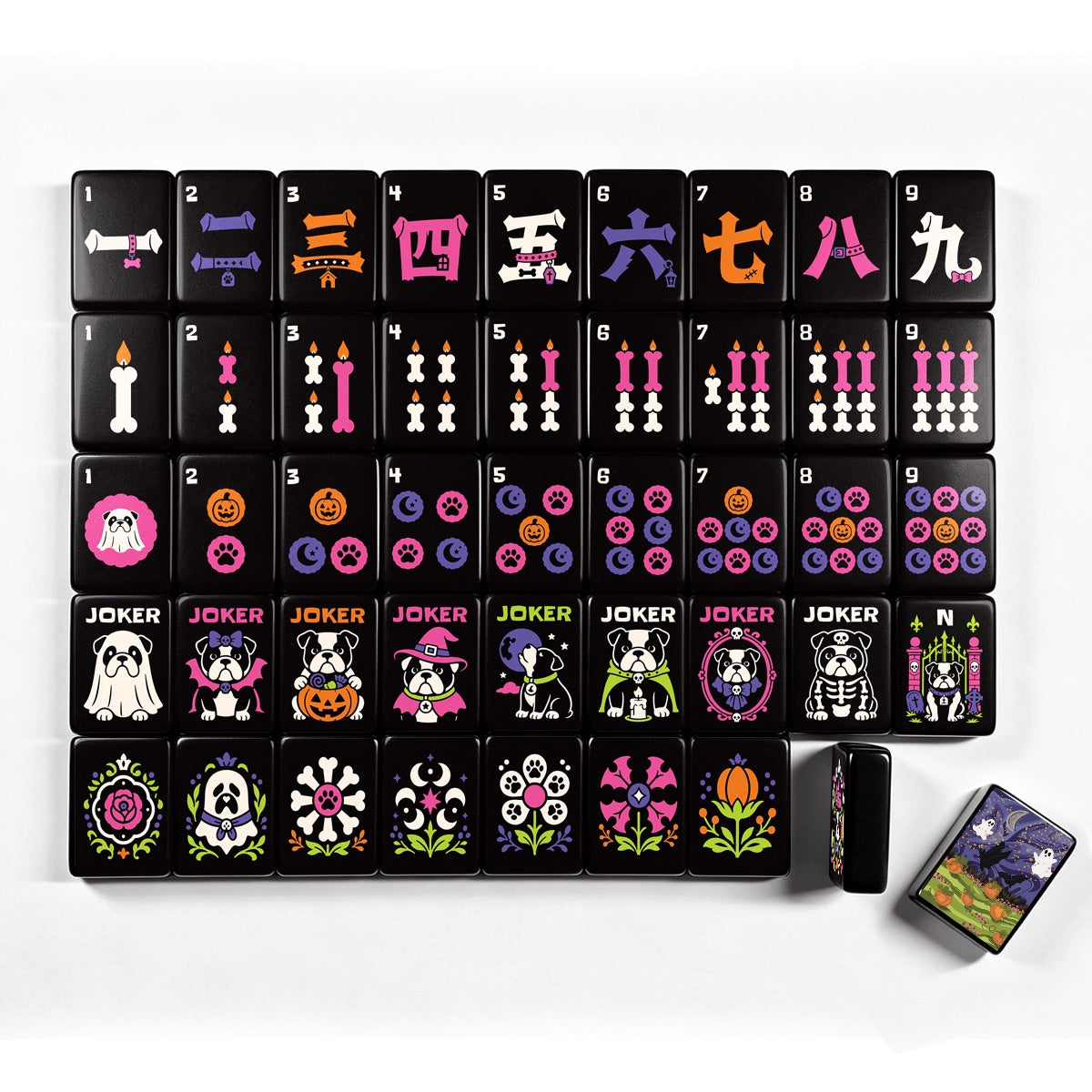 Pumpkin patch - Wicked Bulldog Halloween Mahjong Tiles  Single Layer