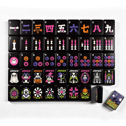 Pumpkin patch - Wicked Bulldog Halloween Mahjong Tiles  Single Layer