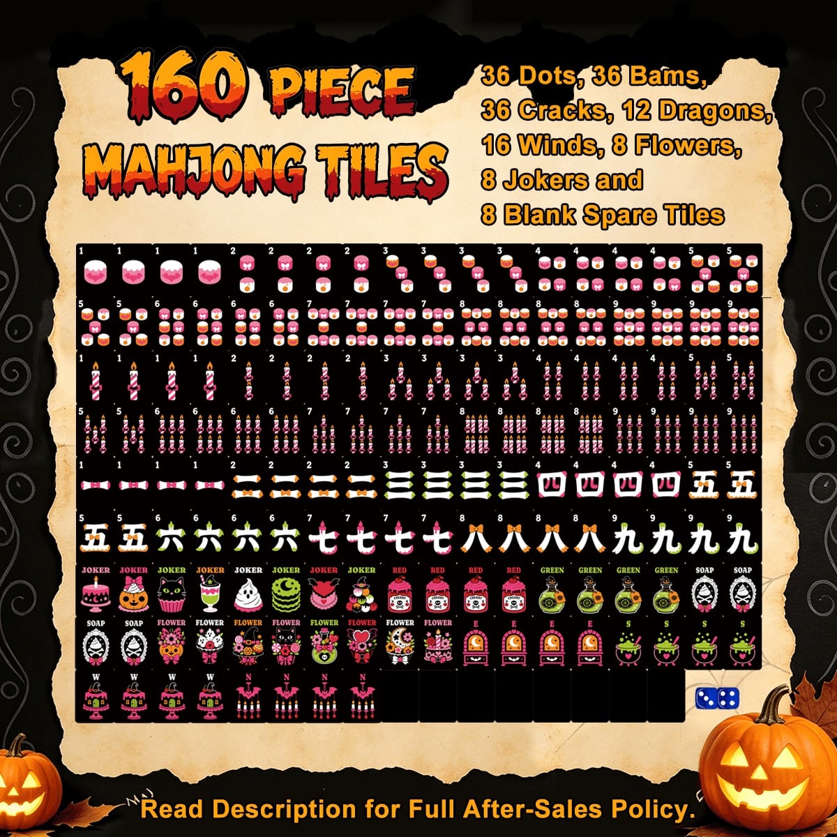 Witch Gothic Dessert Halloween Mahjong Tiles  Single Layer