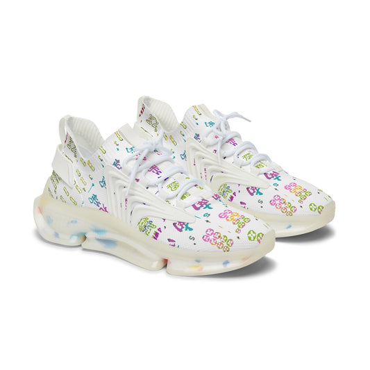 Women's Mahjong Mesh Sneakers — Lightweight Breathable Running Shoes with Colorful Tile Pattern