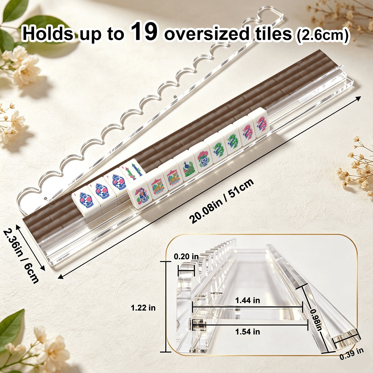 Extended Mahjong Rack Set of 4  Scalloped Magnetic Tile Pusher Bamboo
