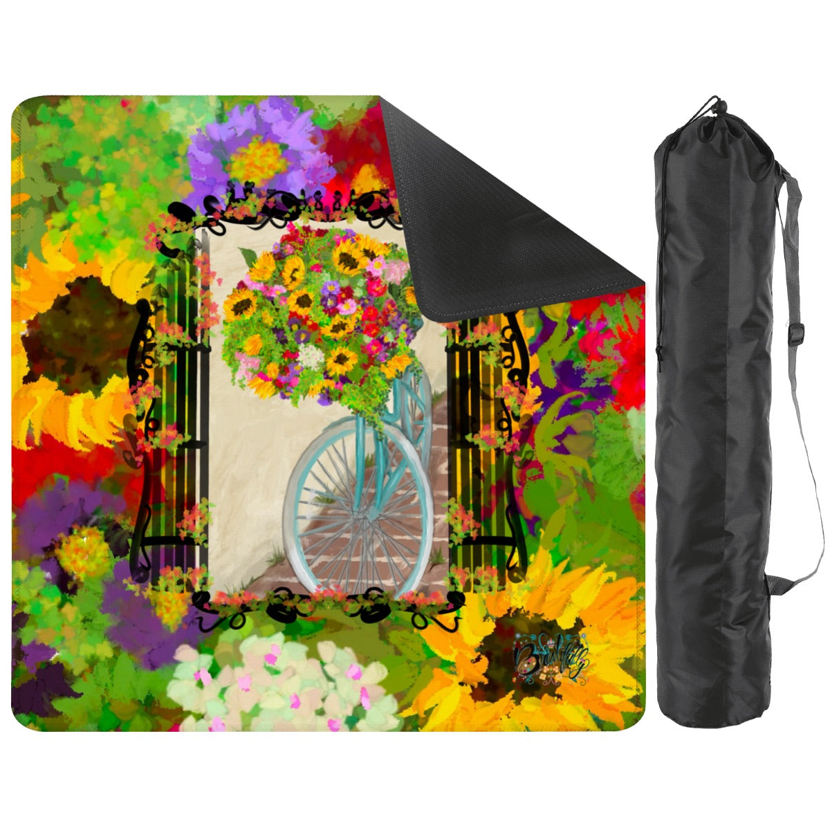 Summer bicycle florals hand-illustrated mahjong mat by Brewtifully