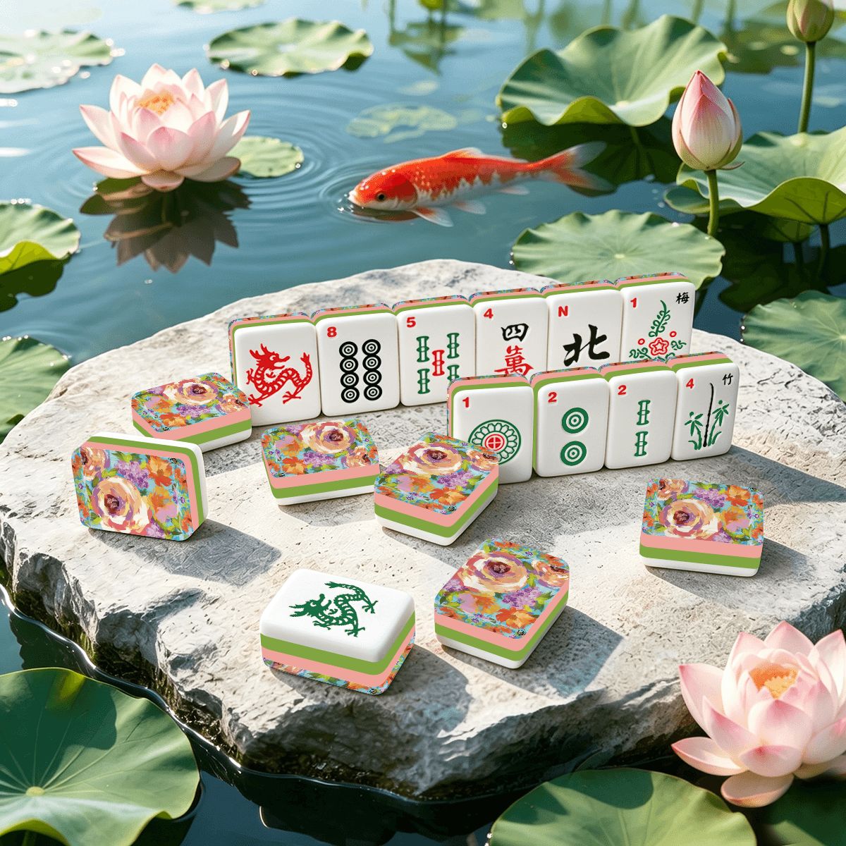 4 Layer American Mahjong Tiles Set Bold floral