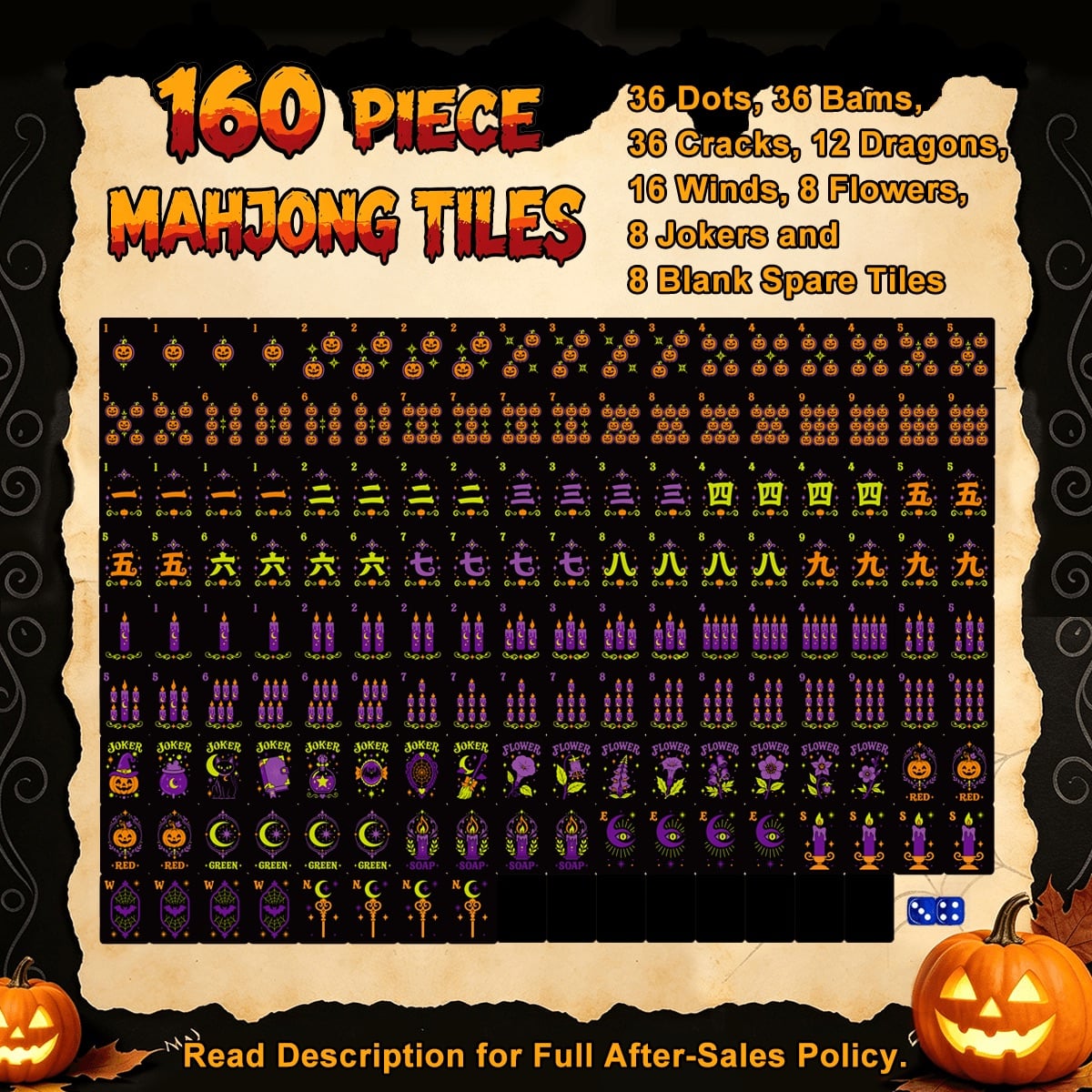 Paws, paws, paws Pumpkin Hex Halloween Mahjong Tiles  Single Layer