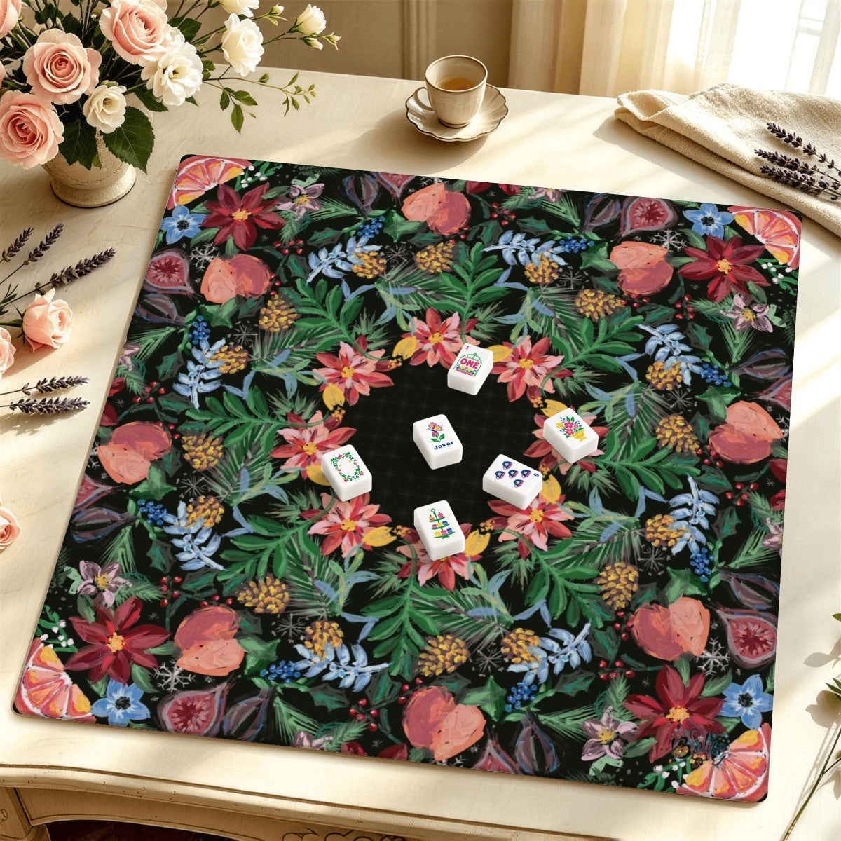 Mahjong Mat SleekSurface (Made in USA) Nature’s Holiday Gifts- Multiple colorways