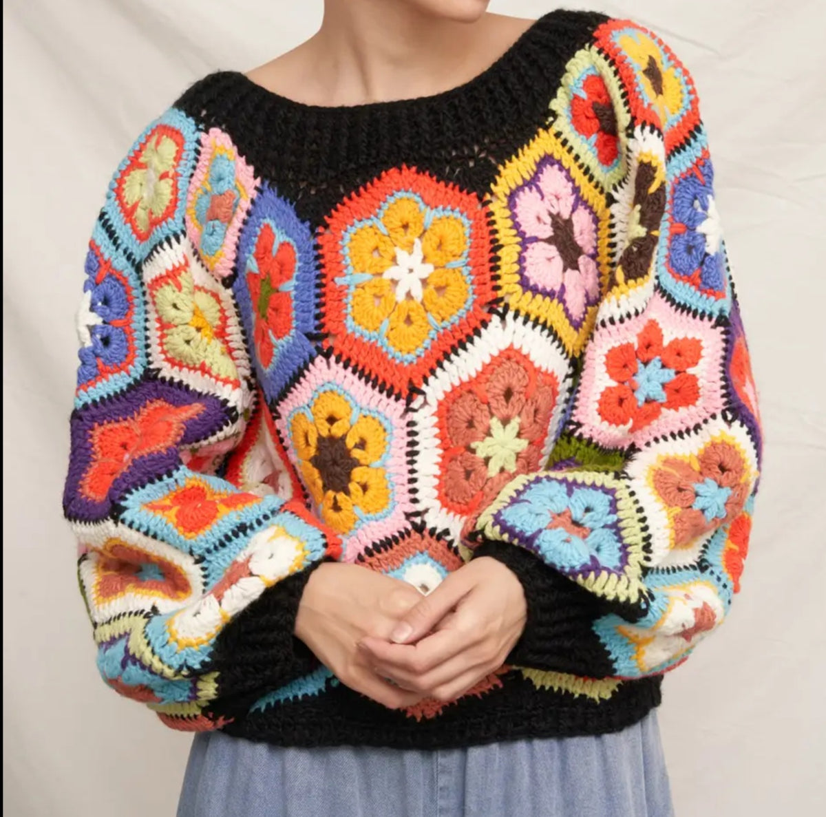 Oversized Granny Square Crocheted sweater