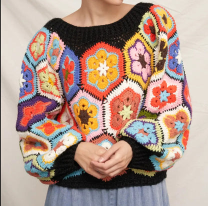 Oversized Granny Square Crocheted sweater