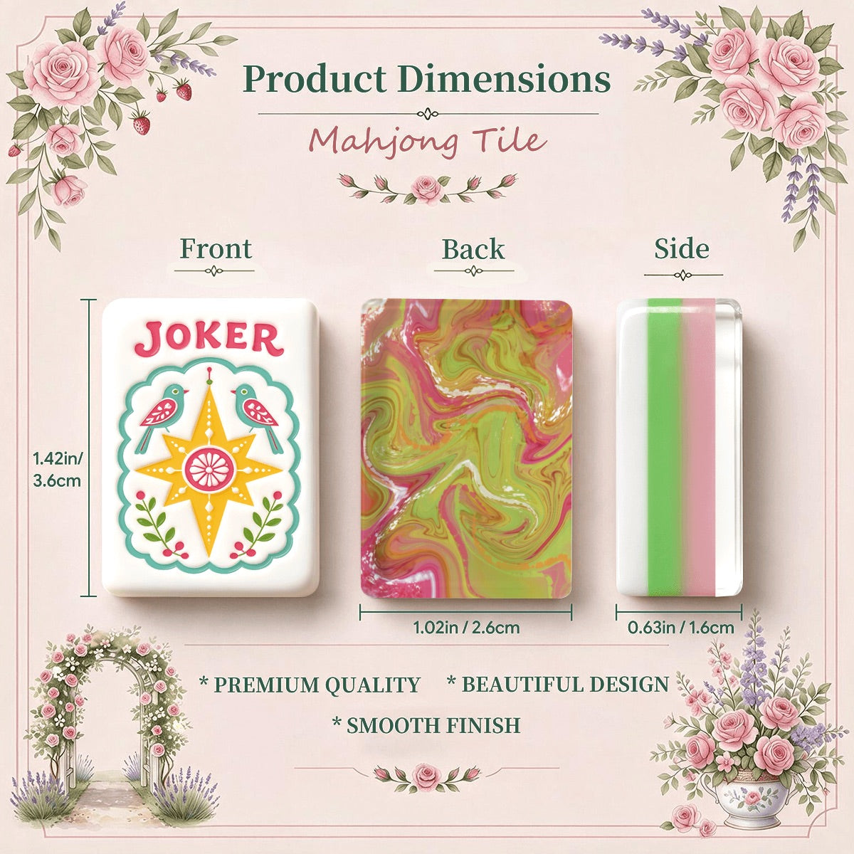 Scandi Folk Art Christmas Mahjong Tiles Pink and Green Swirl