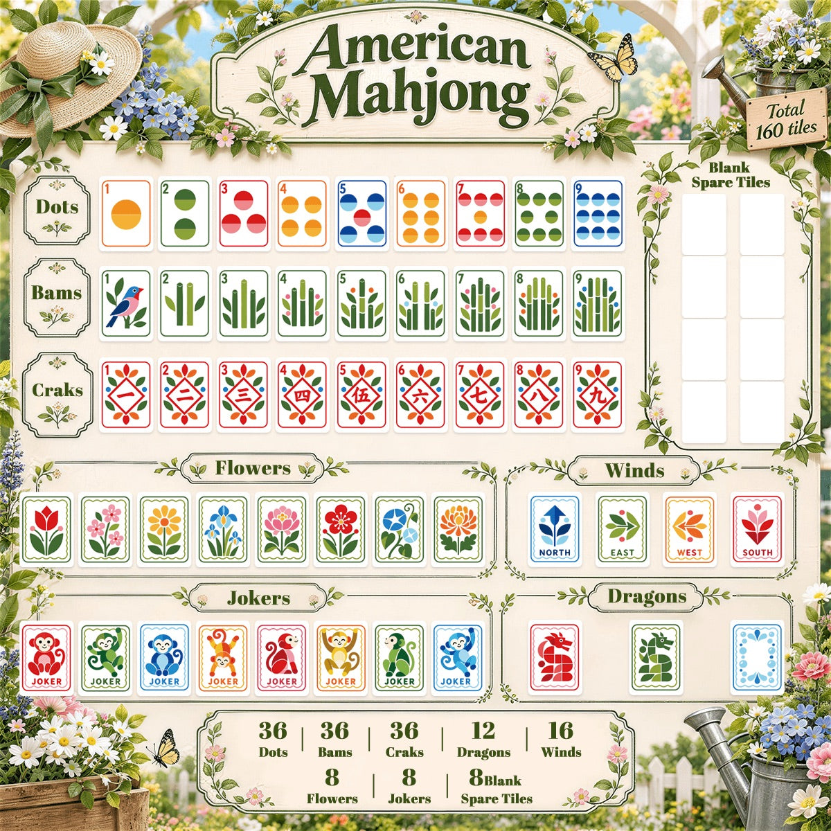 Modern Folk American Mahjong Tiles  4Layer Acrylic in multiple designs