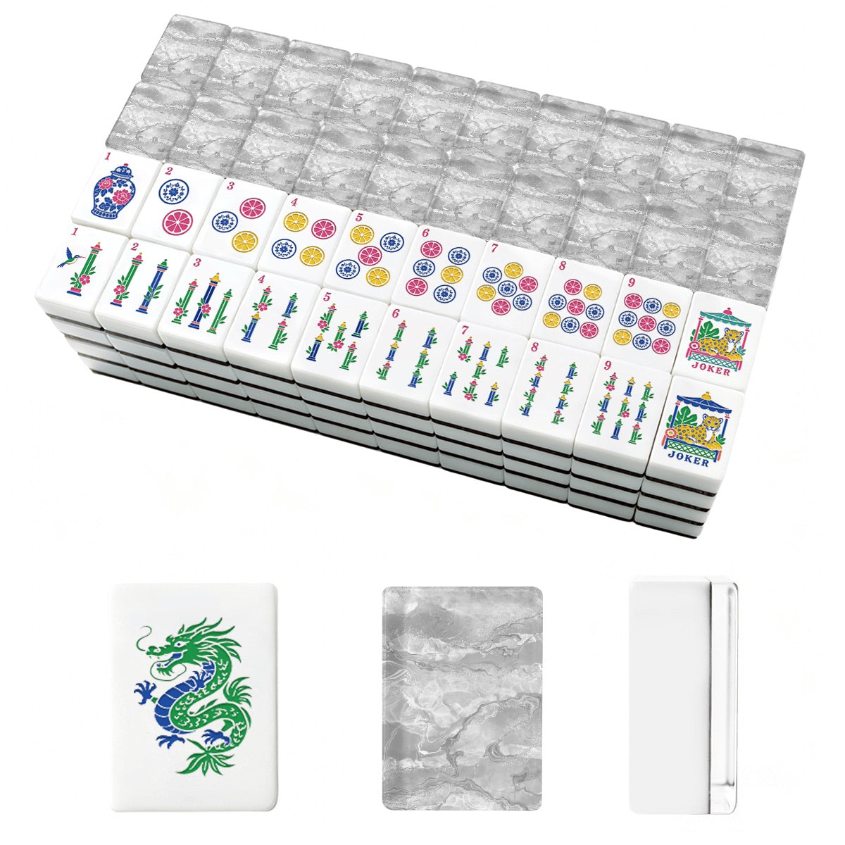 American Mahjong Tiles (Traditional Porcelain Style) Geode Series 1 white marble