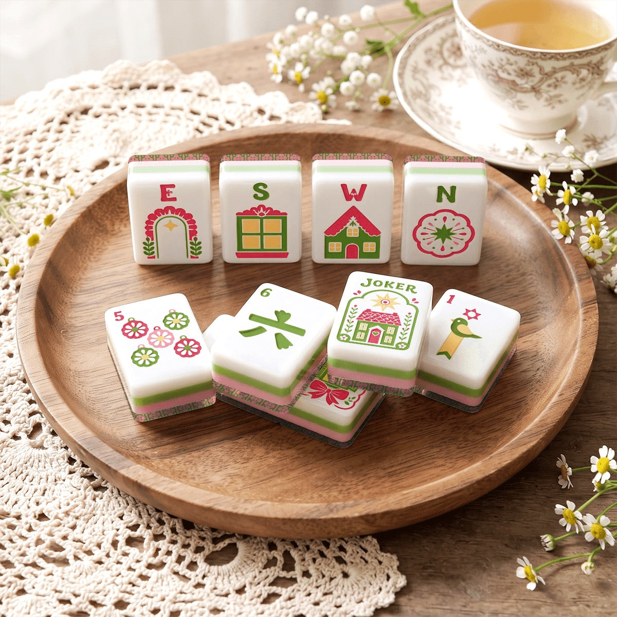 Scandi Folk Art Christmas Mahjong Tiles Preppy lattice