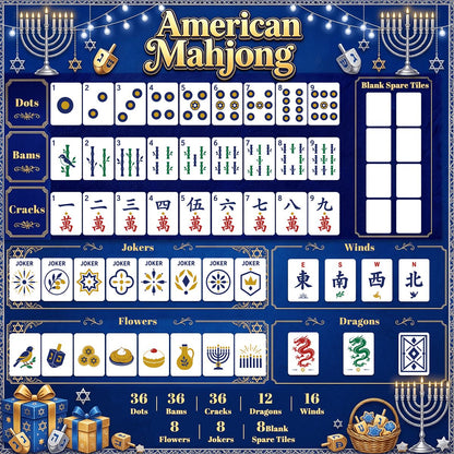 Heritage Hanukkah Mahjong Tiles Geode series  blue gold vein