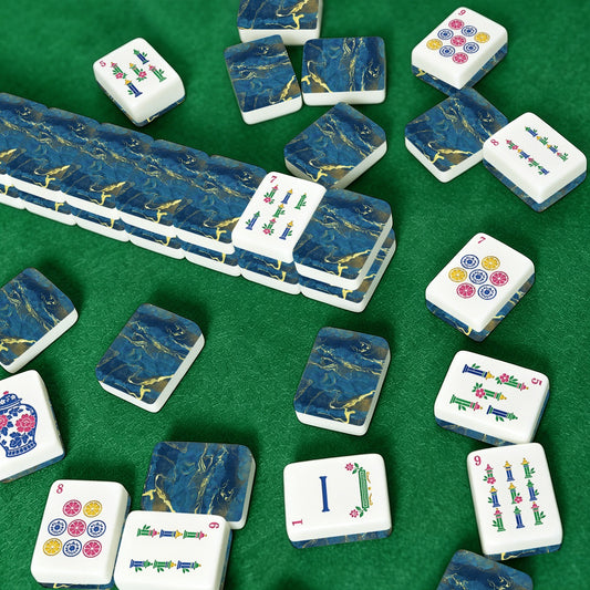American Mahjong Tiles (Traditional Porcelain Style) Geode series  blue gold vein