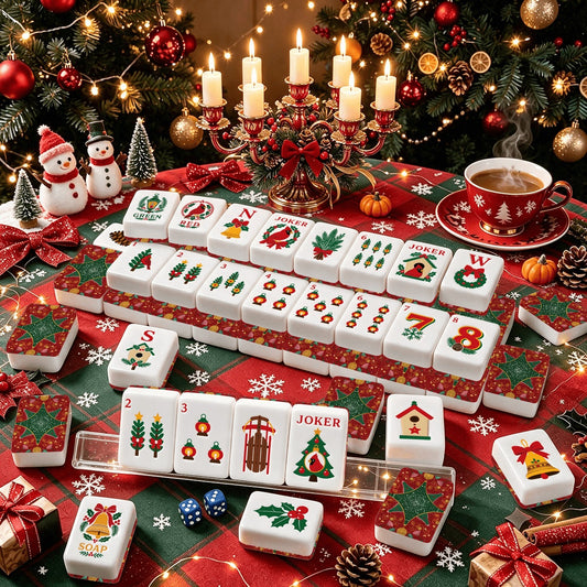 Christmas Cardinal American Mahjong Tiles Traditional Red and Green
