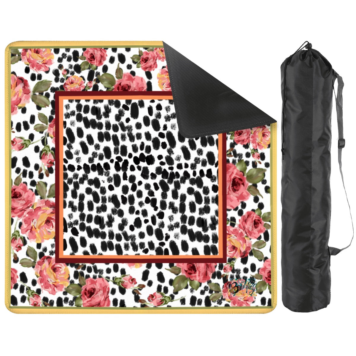 Roses and dots hand-illustrated mahjong mat by Brewtifully