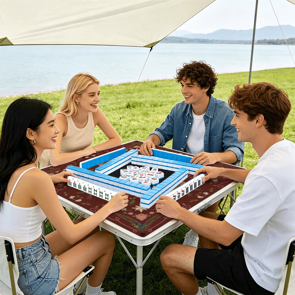 Around Christmas Series- Thickened Mahjong Mat SleekSurface (Ship Rolled Up)