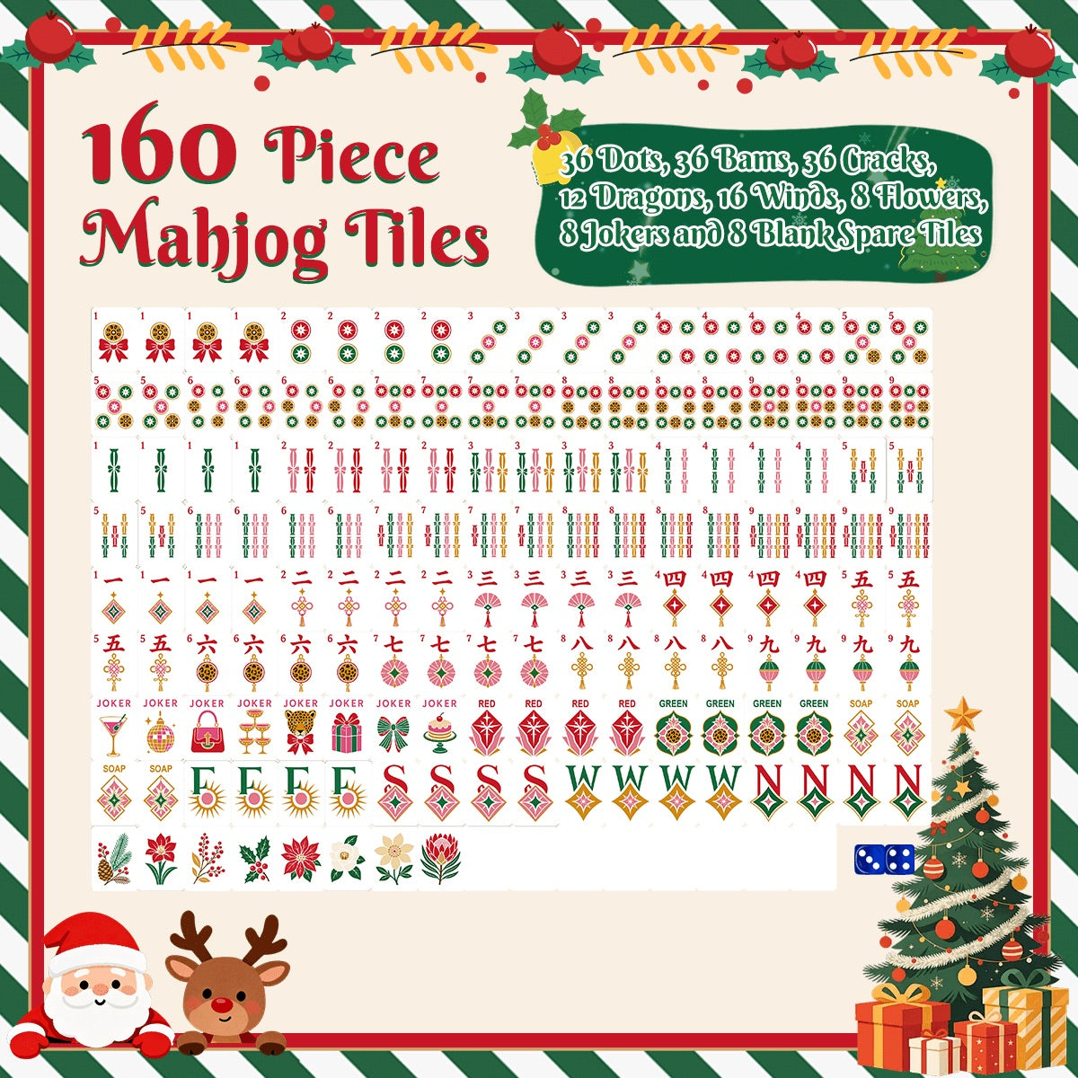 12 Holi-days Days Glam Holiday Christmas Mahjong Tiles