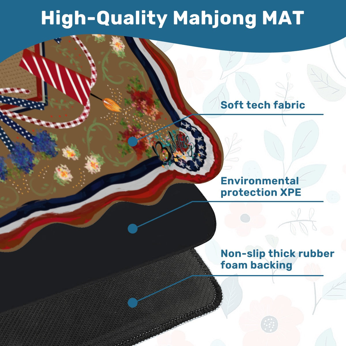 Scalloped Retro Patriotic Mahjong Mat 31.5"x31.5" (Ship Rolled up)